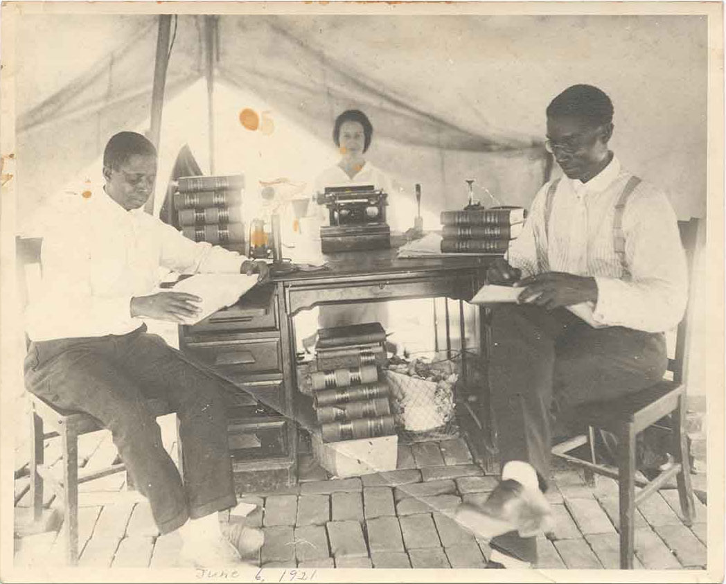B.C. Franklin and his partner practicing law in a Red Cross tent (NMAAHC, Gift from Tulsa Friends and John W. and Karen R. Franklin)