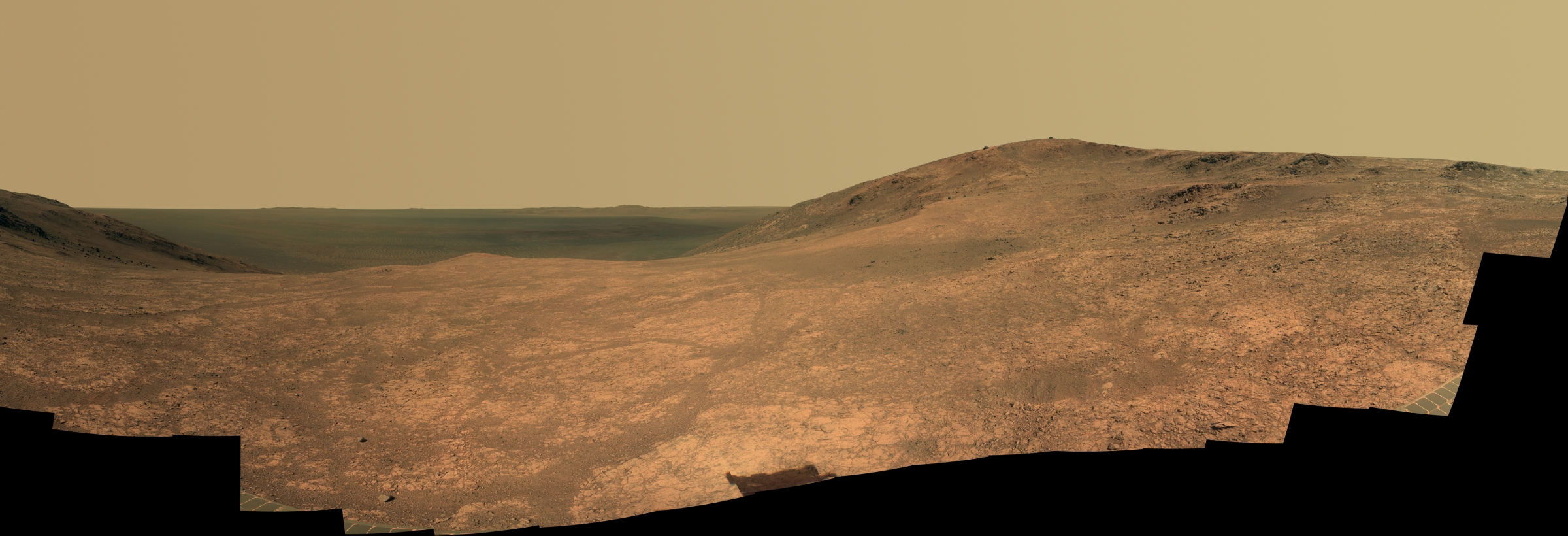 Image of red valley on Mars from Opportunity rover. 