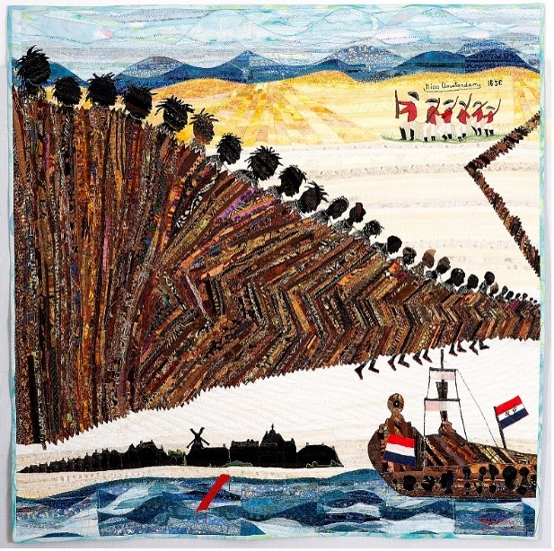 “240 Million Slaves Ago by Valerie Poitier,” 2012. One of the narrative quilts in the traveling exhibition “We Are the Story.”