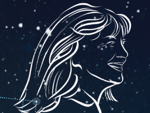 Illustration depicting an outline of a woman's head that looks like a constellation in the sky.