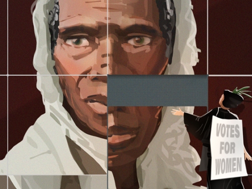 Illustration of the face of Sojourner Truth with a piece missing from her face.