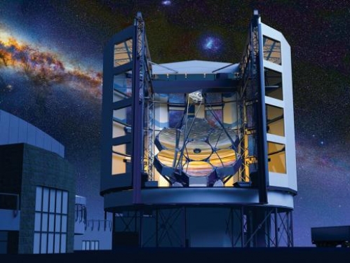 This artistic depiction shows what the Giant Magellan Telescope will look like when construction is completed. The finished GMT 