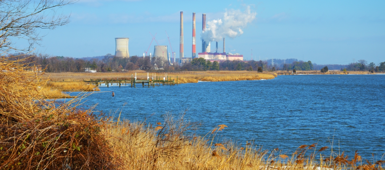 river view with power plant in the distance