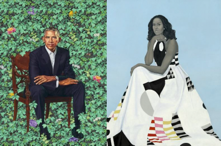 Side-by-side portraits of the Obamas