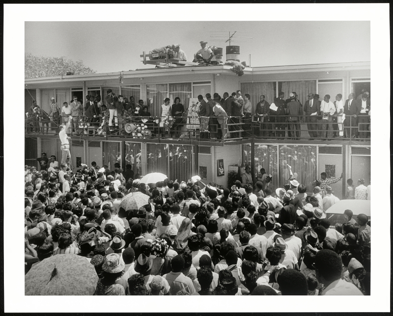 Crowd outside Lorraine Motel after the assassination of Dr. Martin Luther King, Jr.