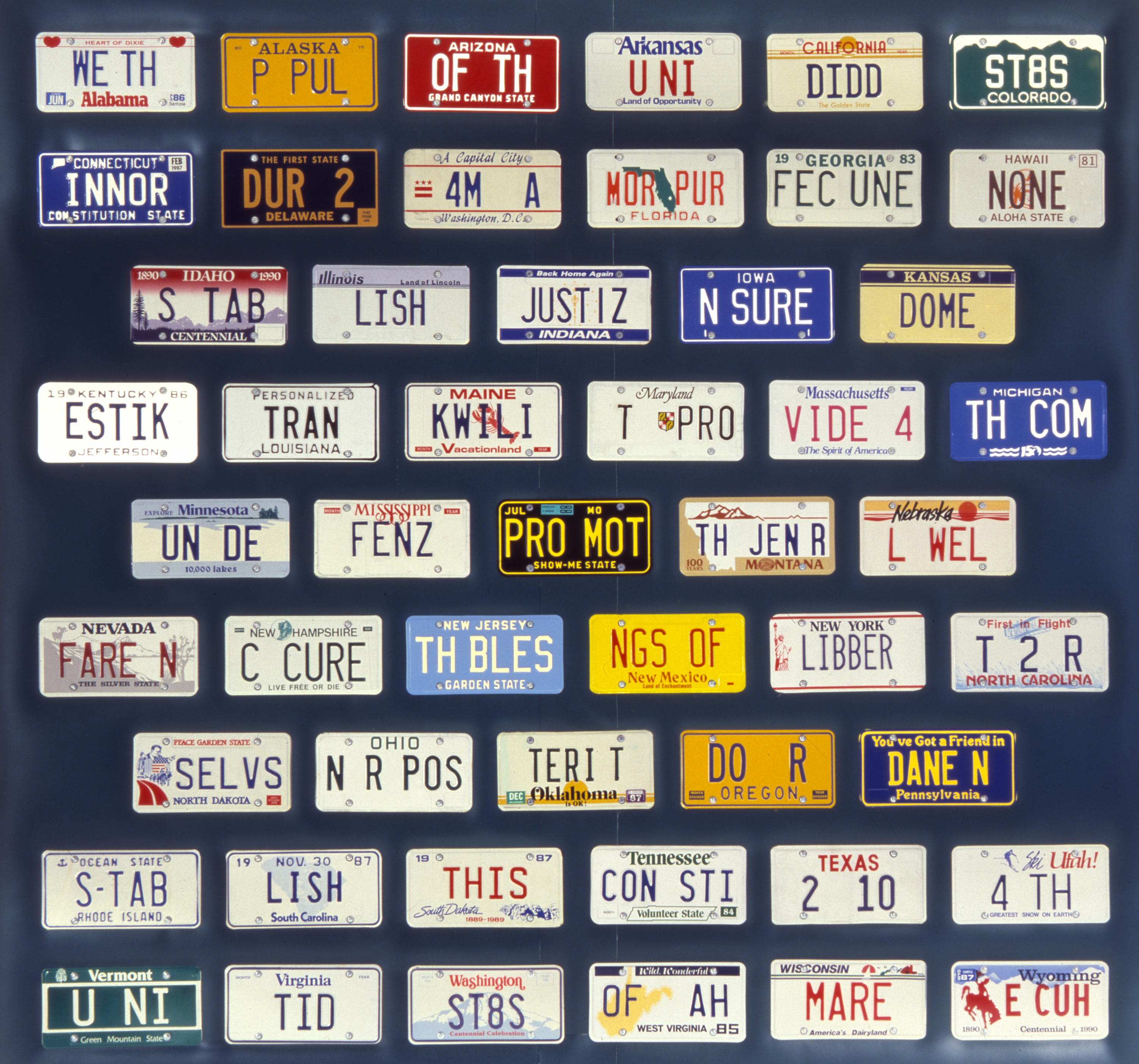 A series of license plates that read out the Preamble to the U.S. Constitution